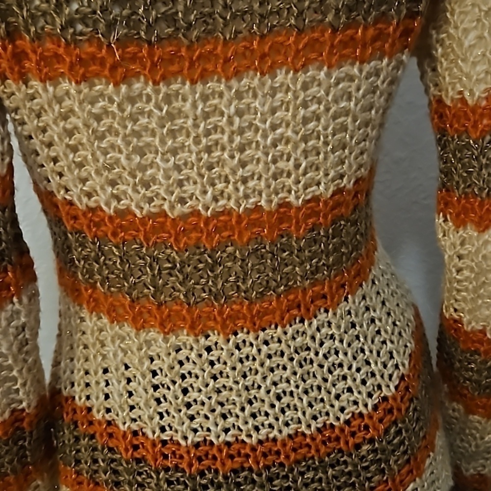 ASHLEY Y2k Striped Metallic Open Crochet Peekaboo Sweater - Picture 7 of 8